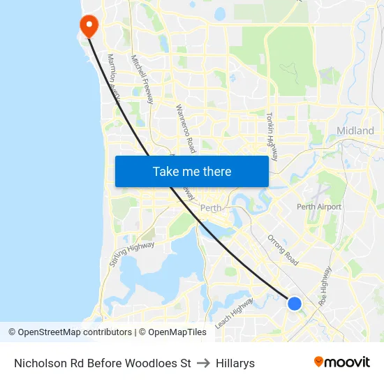 Nicholson Rd Before Woodloes St to Hillarys map