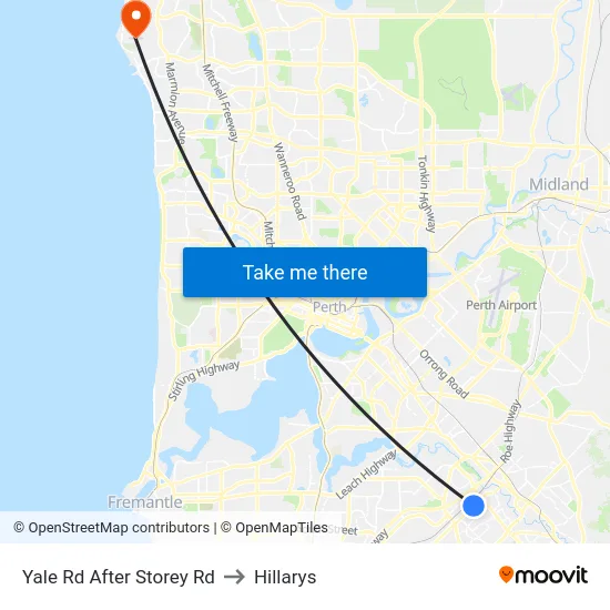 Yale Rd After Storey Rd to Hillarys map