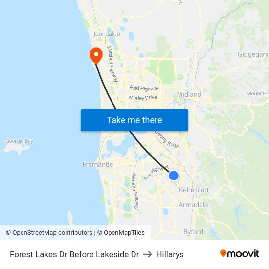 Forest Lakes Dr Before Lakeside Dr to Hillarys map