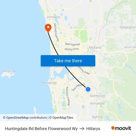 Huntingdale Rd Before Flowerwood Wy to Hillarys map