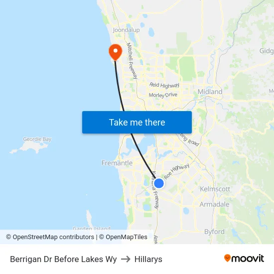 Berrigan Dr Before Lakes Wy to Hillarys map