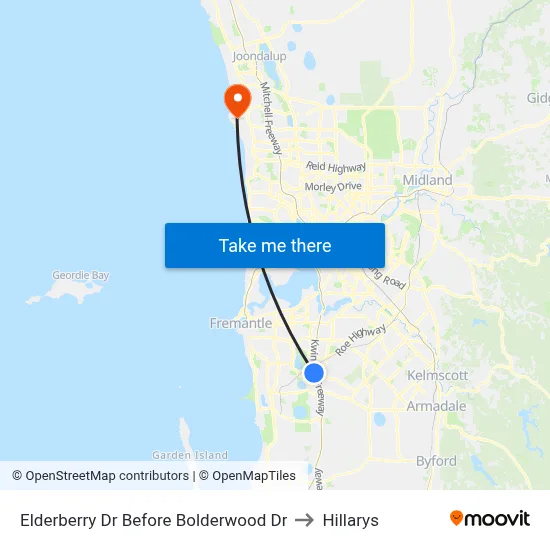 Elderberry Dr Before Bolderwood Dr to Hillarys map