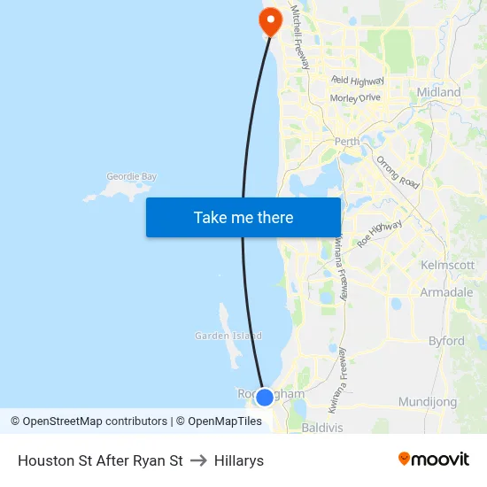 Houston St After Ryan St to Hillarys map
