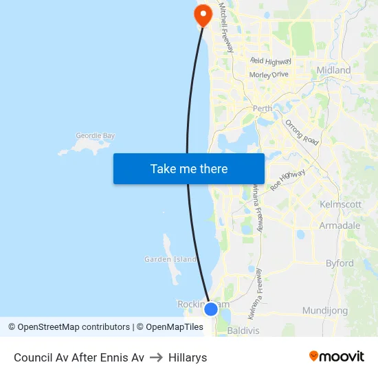 Council Av After Ennis Av to Hillarys map
