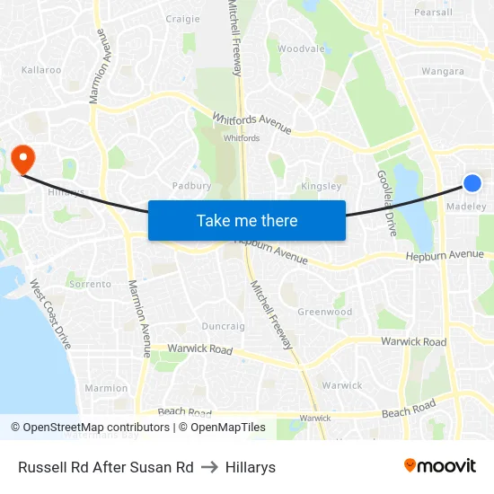 Russell Rd After Susan Rd to Hillarys map