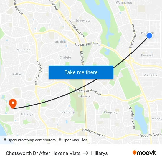 Chatsworth Dr After Havana Vista to Hillarys map