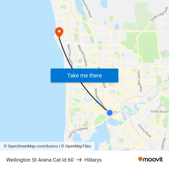 Wellington St Arena Cat Id 60 to Hillarys map