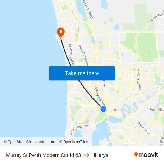 Murray St Perth Modern Cat Id 63 to Hillarys map
