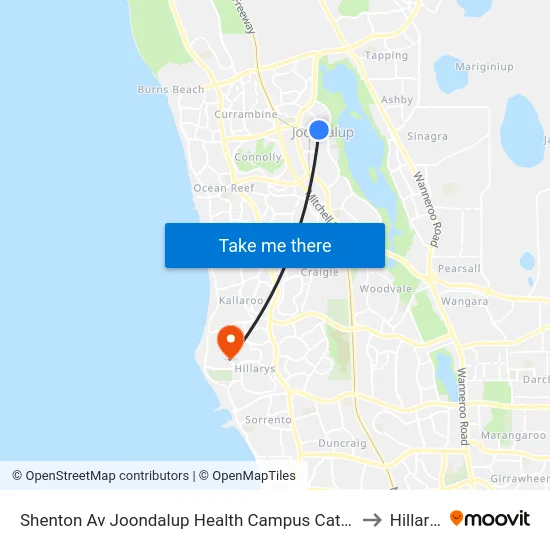 Shenton Av Joondalup Health Campus Cat Id 17 to Hillarys map