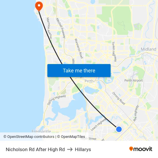Nicholson Rd After High Rd to Hillarys map