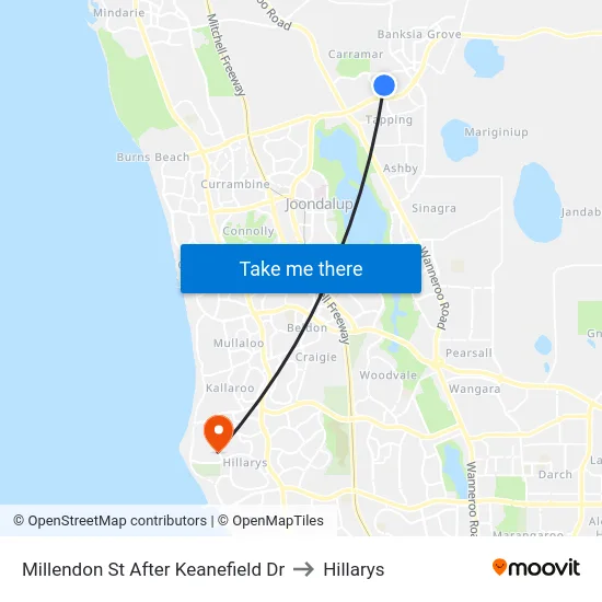 Millendon St After Keanefield Dr to Hillarys map