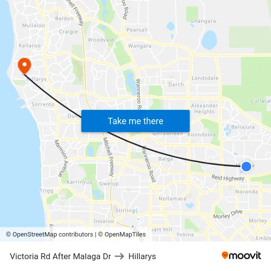 Victoria Rd After Malaga Dr to Hillarys map