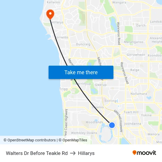 Walters Dr Before Teakle Rd to Hillarys map