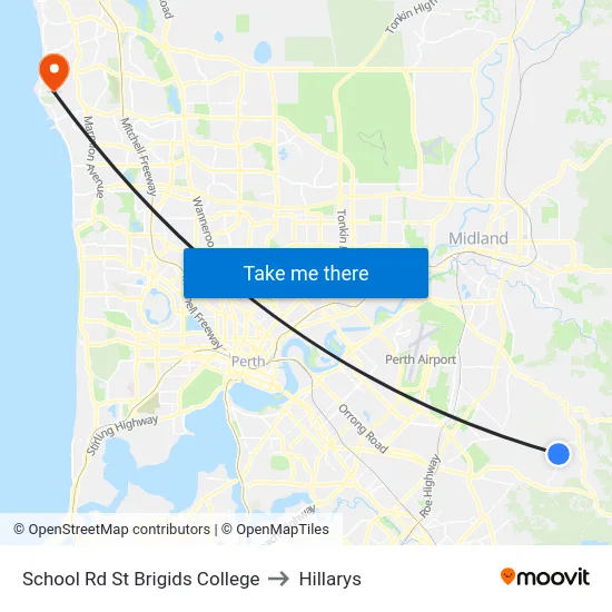 School Rd St Brigids College to Hillarys map