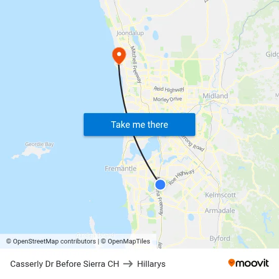 Casserly Dr Before Sierra CH to Hillarys map