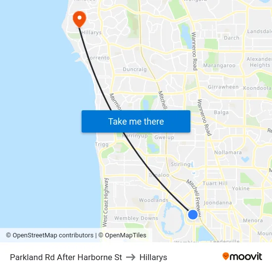 Parkland Rd After Harborne St to Hillarys map