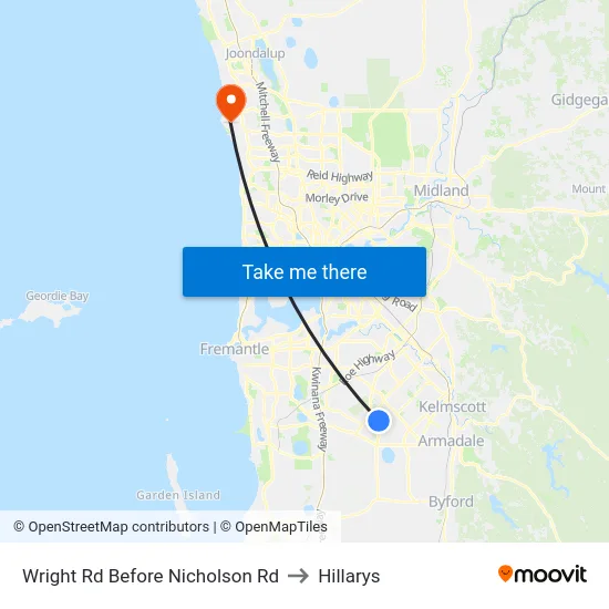Wright Rd Before Nicholson Rd to Hillarys map