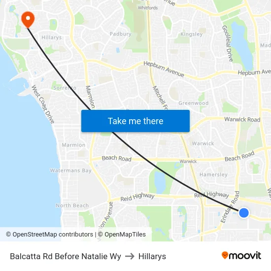 Balcatta Rd Before Natalie Wy to Hillarys map