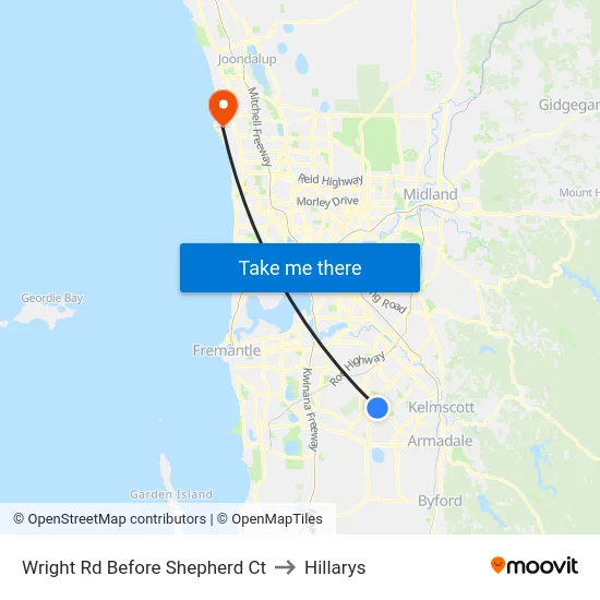 Wright Rd Before Shepherd Ct to Hillarys map