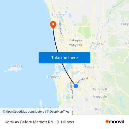 Karel Av Before Marriott Rd to Hillarys map