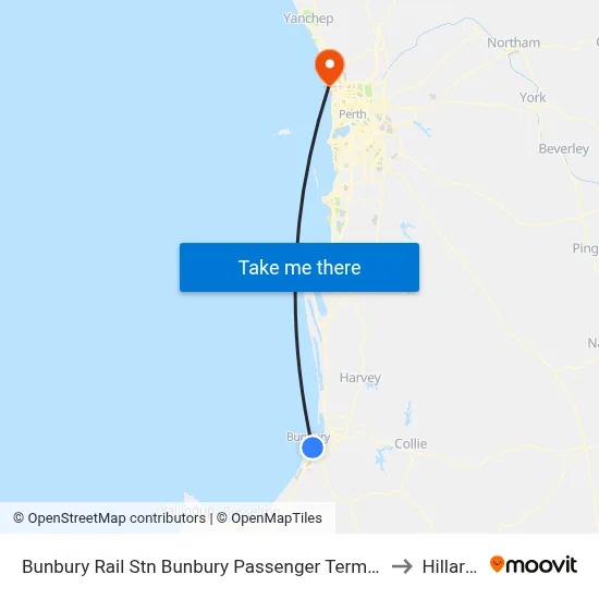 Bunbury Rail Stn Bunbury Passenger Terminal to Hillarys map