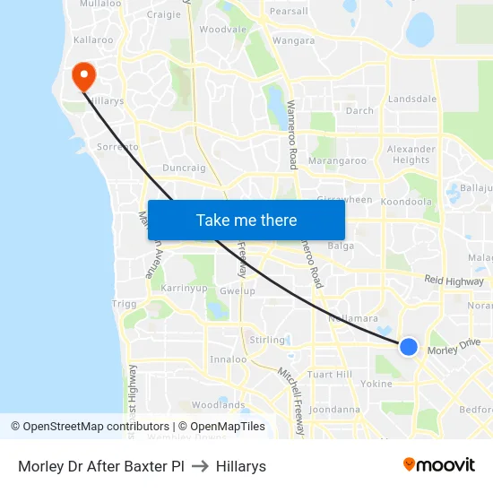 Morley Dr After Baxter Pl to Hillarys map