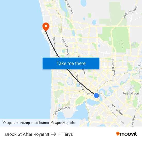 Brook St After Royal St to Hillarys map