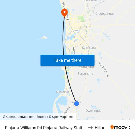 Pinjarra-Williams Rd Pinjarra Railway Station to Hillarys map