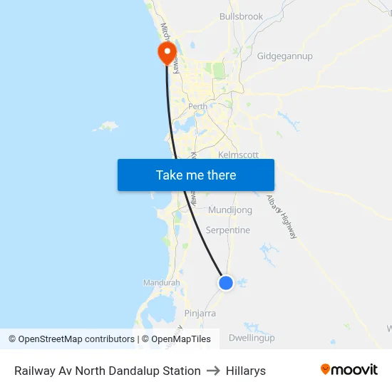 Railway Av North Dandalup Station to Hillarys map