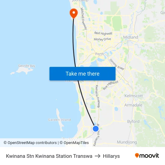 Kwinana Stn Kwinana Station Transwa to Hillarys map