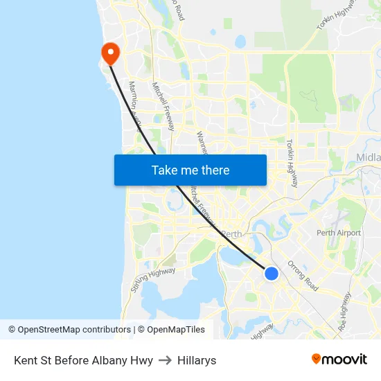 Kent St Before Albany Hwy to Hillarys map