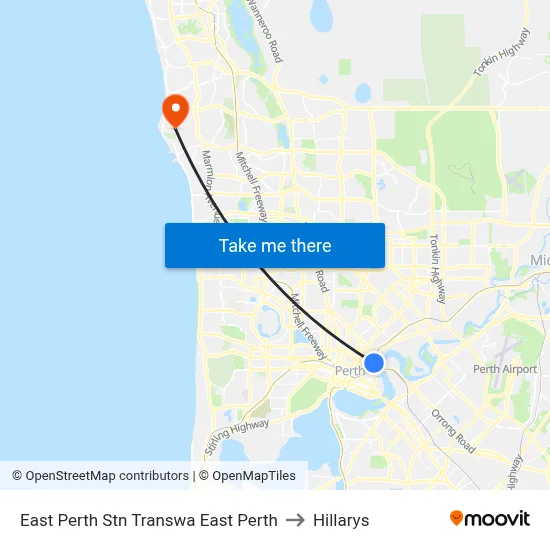 East Perth Stn Transwa East Perth to Hillarys map