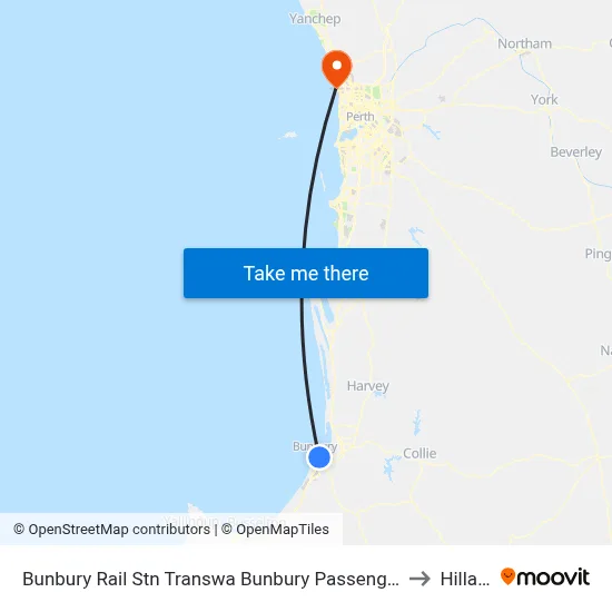 Bunbury Rail Stn Transwa Bunbury Passenger Terminal to Hillarys map