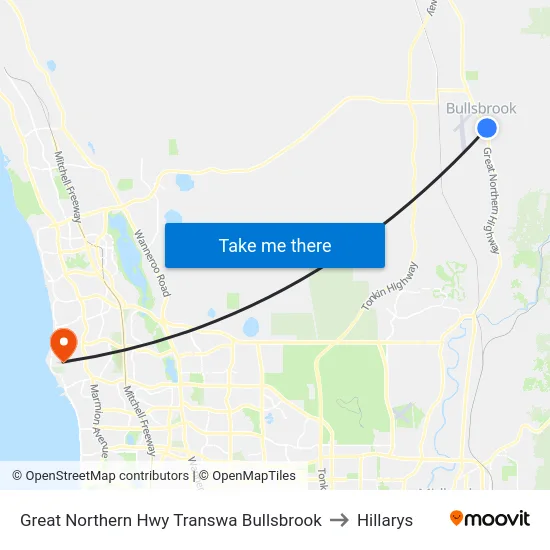 Great Northern Hwy Transwa Bullsbrook to Hillarys map