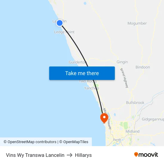 Vins Wy Transwa Lancelin to Hillarys map