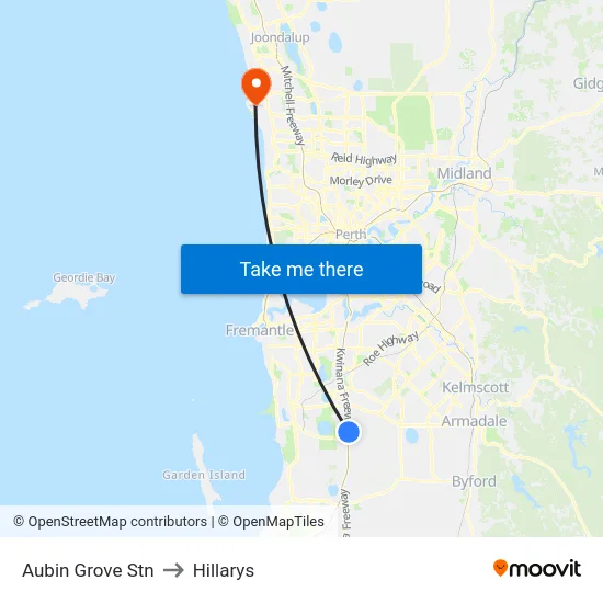 Aubin Grove Stn to Hillarys map