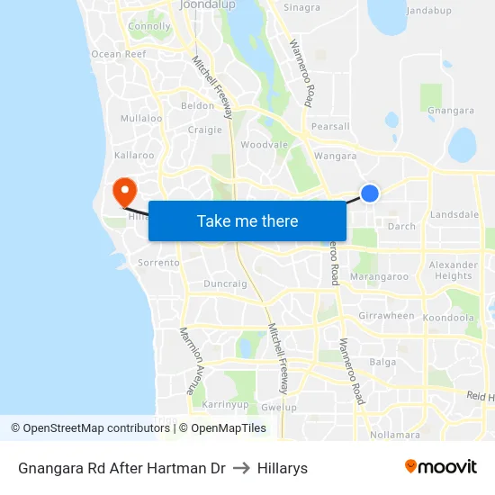Gnangara Rd After Hartman Dr to Hillarys map