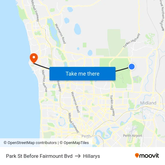Park St Before Fairmount Bvd to Hillarys map