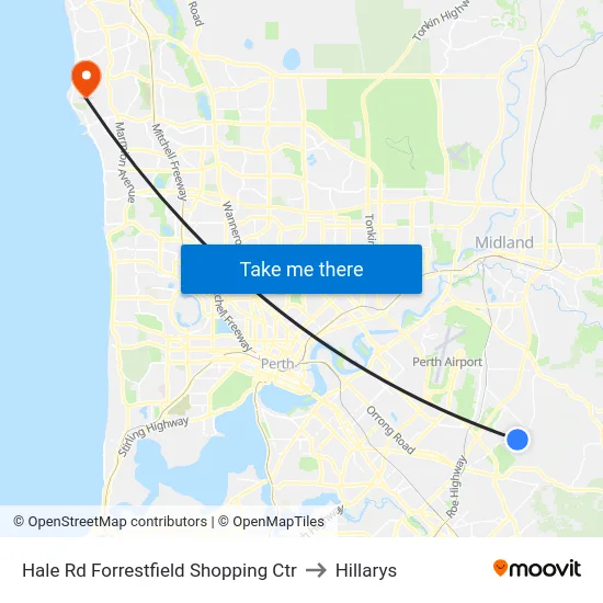 Hale Rd Forrestfield Shopping Ctr to Hillarys map
