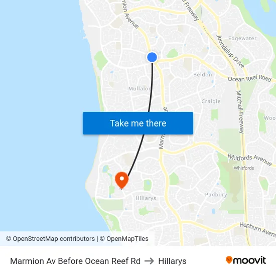 Marmion Av Before Ocean Reef Rd to Hillarys map