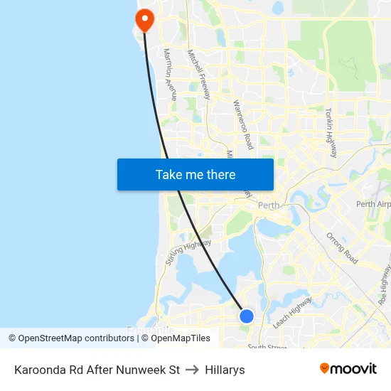 Karoonda Rd After Nunweek St to Hillarys map