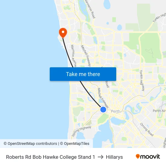 Roberts Rd Bob Hawke College Stand 1 to Hillarys map