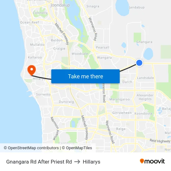 Gnangara Rd After Priest Rd to Hillarys map