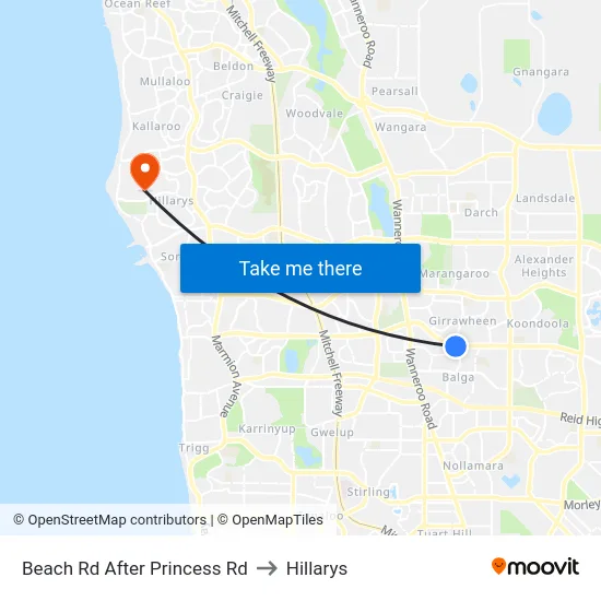 Beach Rd After Princess Rd to Hillarys map