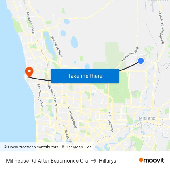 Millhouse Rd After Beaumonde Gra to Hillarys map