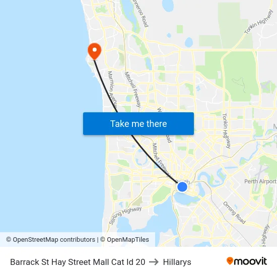 Barrack St Hay Street Mall Cat Id 20 to Hillarys map