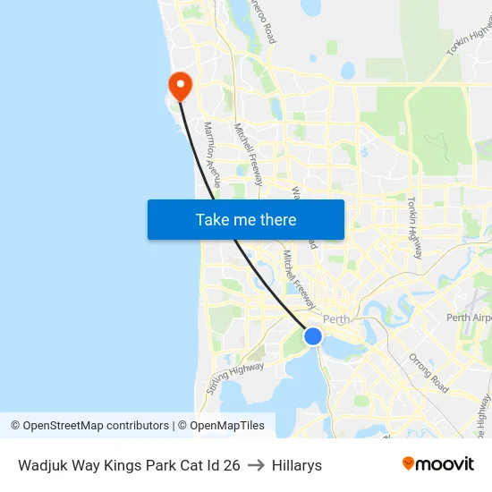 Wadjuk Way Kings Park Cat Id 26 to Hillarys map