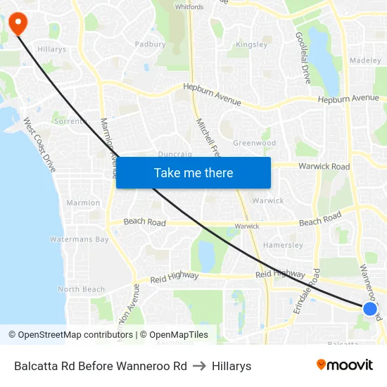 Balcatta Rd Before Wanneroo Rd to Hillarys map