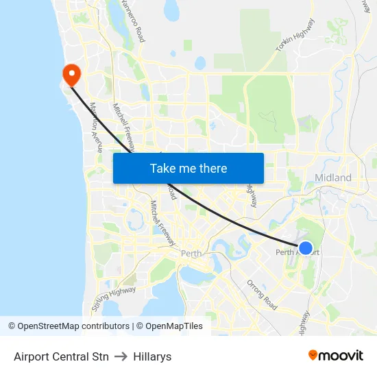 Airport Central Stn to Hillarys map