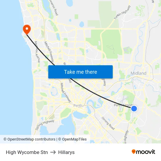 High Wycombe Stn to Hillarys map